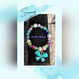 Boho Bling Turquoise Butterfly Charm Bracelet